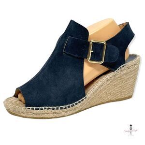 BETTYE MULLER Dawn Navy Blue Suede Leather Espadrille Wedges Sandals Heels 40 10